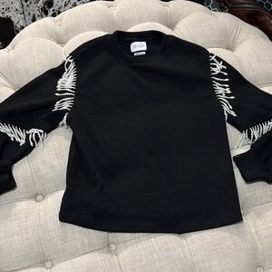 SAYLOR Black Sweater with White Fringe